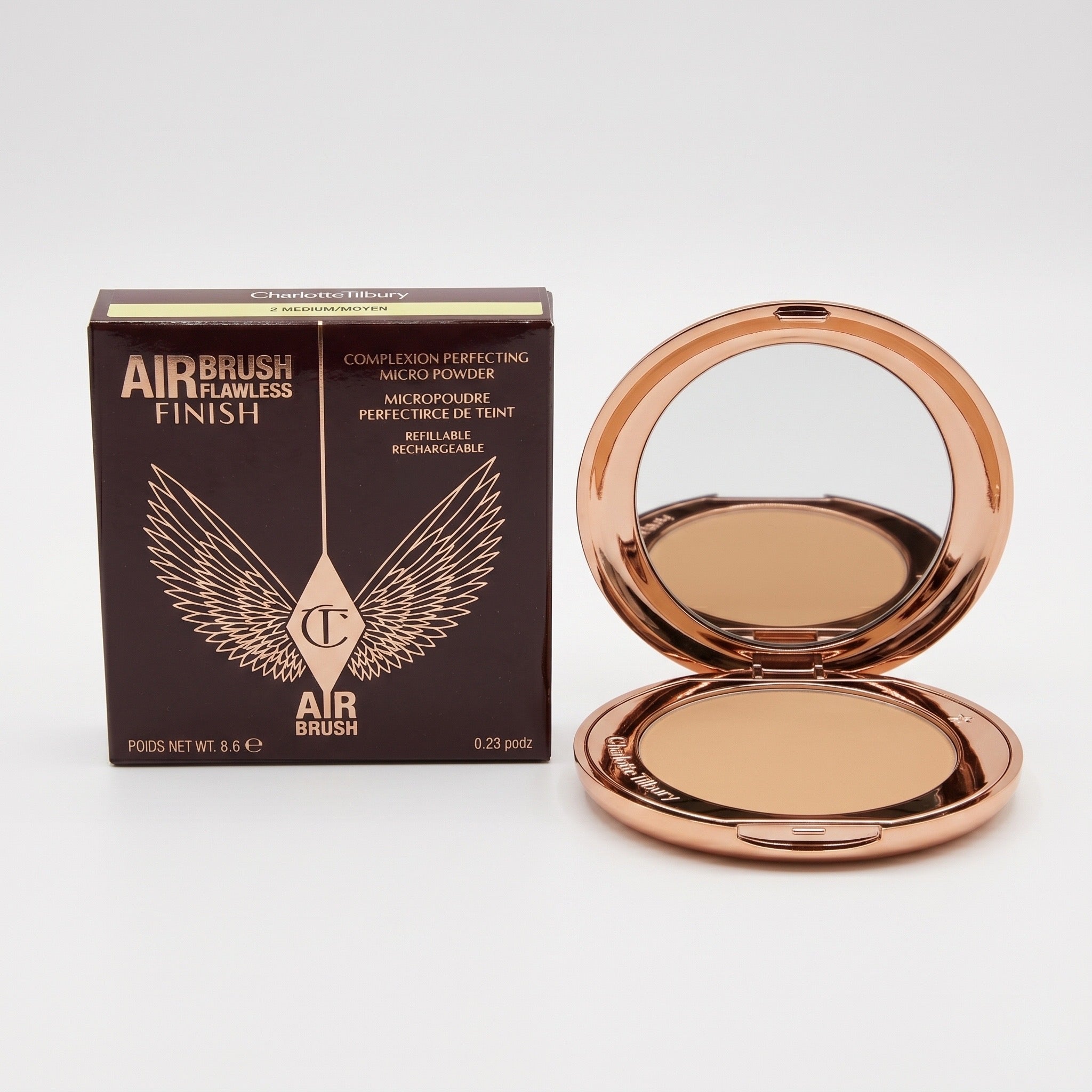 Charlotte Tilbury Airbrush Flawless Finish Powder Compact | Full size | Shade Medium | Size 8gm