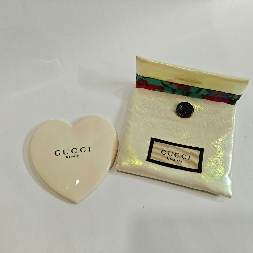 Gucci Beauty Heart Shaped Pocket Mirror and Matching Floral Lined Pouch