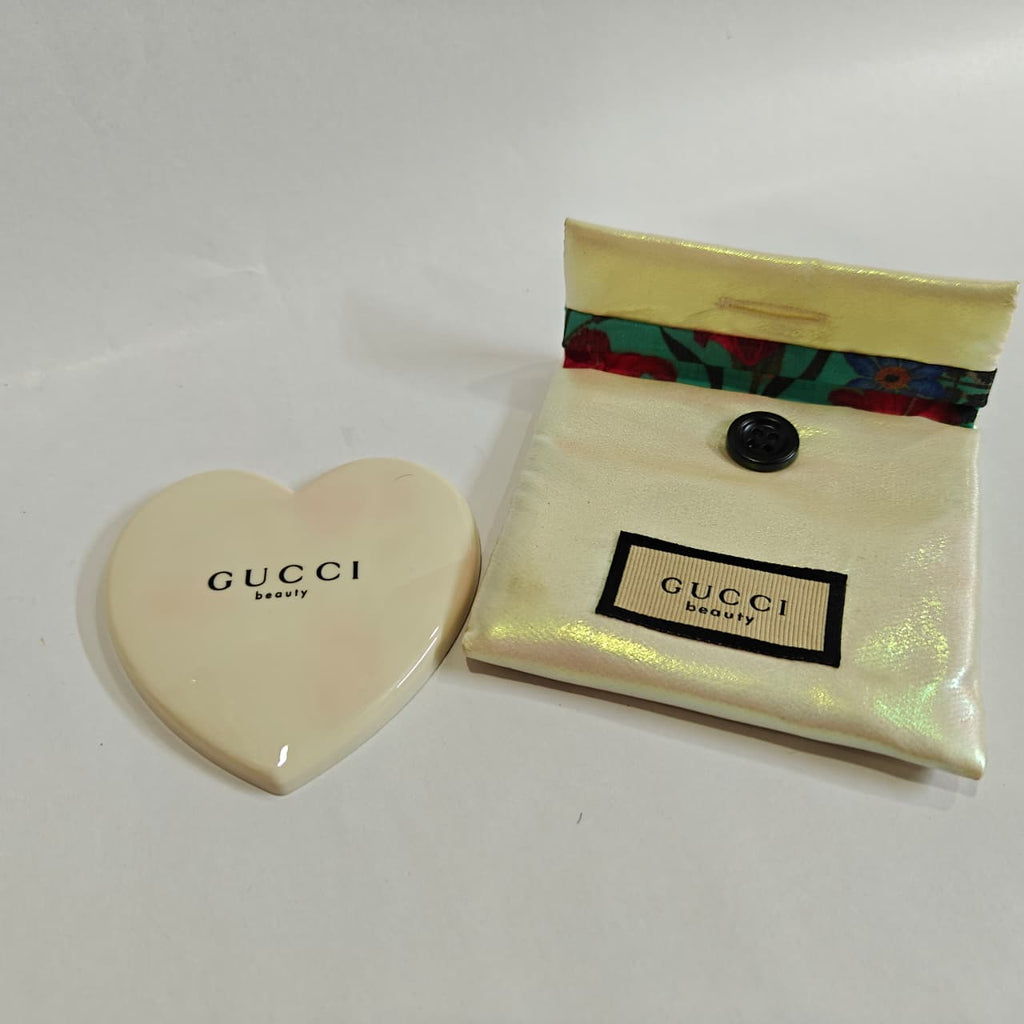 Gucci Beauty Heart Shaped Pocket Mirror and Matching Floral Lined Pouch